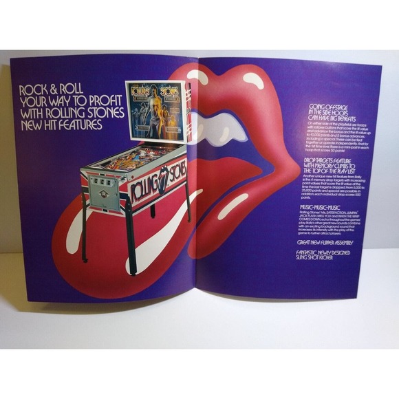 Rolling Stones Pinball Flyer Original Foldout Rock Music Artwork Brochure 1980 - Picture 3 of 4
